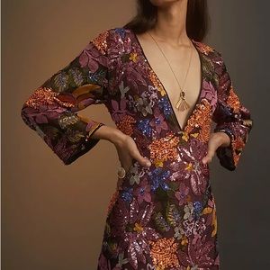 Anthropologie Floral Sequin Mini Dress - Size 10 New